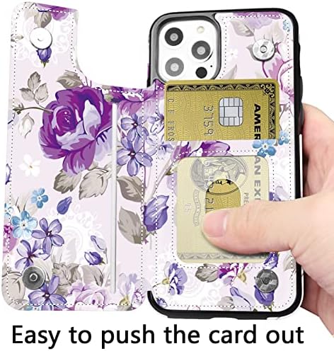Hoofur iPhone 12 Durumda, iPhone 12 Pro Durumda, Slim Fit Premium Deri Cüzdan Kılıf Çiçek Kart Yuvaları Darbeye Dayanıklı Koruyucu