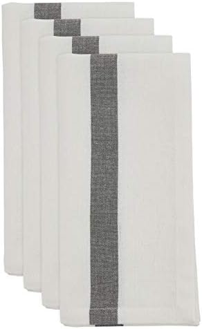 SARO LİFESTYLE Alcott Koleksiyonu Bantlı Tasarım Masa Peçeteleri (4'lü Set), 20, Beyaz