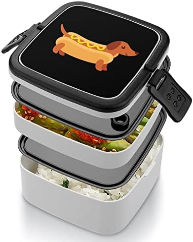 Dachshund Sıcak Köpek Topuz Hardal yemek kabı Taşınabilir Çift Katmanlı Bento Kutusu Büyük Kapasiteli yemek kutusu Gıda Konteyner Kaşık