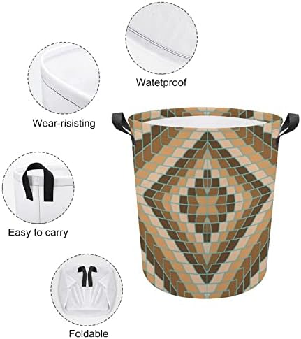Kahverengi Geometrik Arka Plan çamaşır sepeti Sepet Çanta Çamaşır Kutusu saklama çantası Katlanabilir Uzun Kolları ile