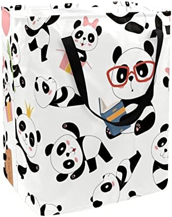 Sevimli Panda ile Kırmızı Gözlük Baskı Katlanabilir Çamaşır Sepeti, 60L Su Geçirmez çamaşır sepetleri Çamaşır Kutusu Giysi Oyuncak