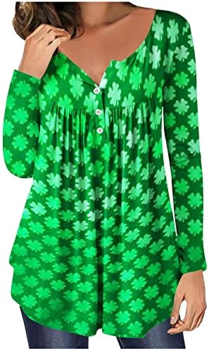 Kadın Aziz Patrick Günü Üstleri Gevşek Fit Gizlemek Göbek Tunik Sevimli Shamrocks Baskı Uzun Kollu T Shirt Şık Casual Bluzlar