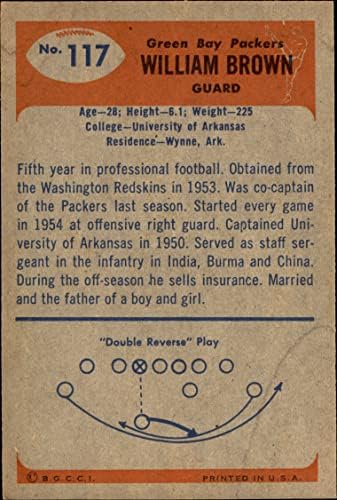 1955 Okçu 117 William Brown Green Bay Packers (Futbol Kartı) İYİ Packers Arkansas