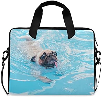 Mutlu Sevimli Pug Köpek Dizüstü askılı çanta Kılıf Kol Crossbody Evrak Çantası Erkekler Kadınlar için Omuz Askısı Kolu ile 13 14 15.6