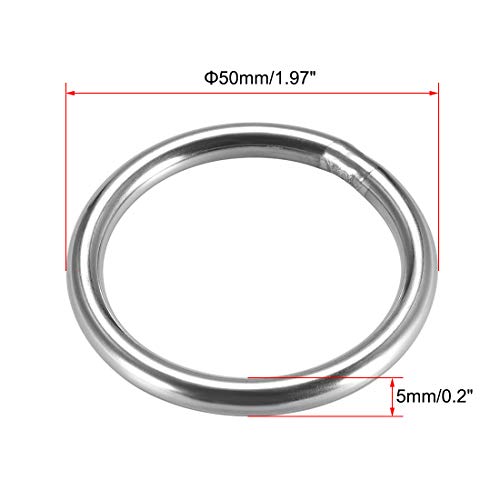 uxcell 201 Paslanmaz Çelik O Ring 50mm(1.97) dış Çap 5mm Kalınlığında Çemberleme Kaynaklı Yuvarlak Yüzükler 4 adet