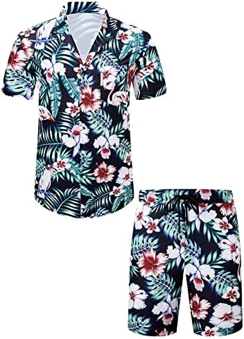 Rvıdbe Erkekler Hawaiian Kıyafet erkek Yaz Çiçek Moda Düğme Aşağı Kısa Kollu havai gömleği Takım Elbise Plaj Gömlek Takım Elbise Setleri
