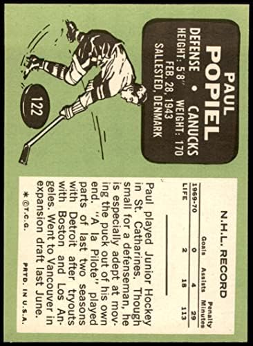 1970 Topps 122 Paul Popiel Vancouver Canucks (Hokey Kartı) NM Canucks
