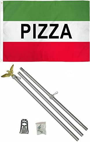 AES Reklam Pizza (Kırmızı, Beyaz ve Yeşil) 3'x5' Polyester Bayrak 6' Alüminyum Bayrak Direği Kiti Kartal Topper