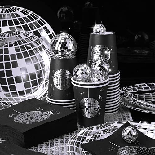 Marsui 121 Pcs 70 s Disko Parti Malzemeleri Disko Topu Yemeği Kağıt Tabaklar Disko kağıt bardaklar Disko kokteyl peçeteleri Disko Parti