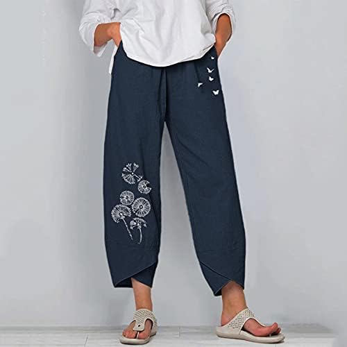 WYBAXZ 2023 Moda kapri pantolonlar Kadınlar için Düz Palazzo cepli pantolon Pamuk Keten Pantolon Geniş Bacak Rahat Yaz