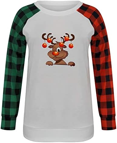 Kazak Tişörtü Kadınlar için Merry Christmas Ekose Crewneck T Shirt Büyük Boy Sevimli Güz Kadınlar için Tops
