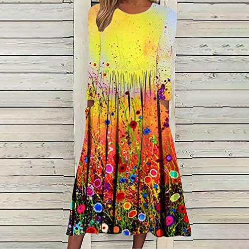 NOKMOPO Kadın Resmi Elbise Rahat Moda Çiçek Baskı Uzun Kollu V Yaka askı elbise Parti Maxi Elbise