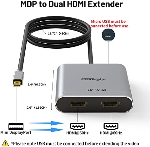 Mini Displayport Çift HDMI, MDP 1.2 Genişletilmiş Ekranlar için 2 HDMI Splitter, Mini DP Yerleştirme İstasyonu Çift Monitörler, HDMI