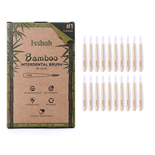 Isshah Biyobozunur Bambu Saplı İnterdental Fırçalar Dişler Arasında Temizleyici Derin Temiz Kürdan, Boyut 1 (0.45 mm), 40 Adet