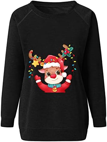 Noel Kadınlar için Sevimli Ren Geyiği Baskı Tunik Tee Casual Gevşek Uzun Kollu Crewneck Kazak Kazak Tişörtü