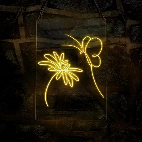 Soyut tarzı çizgi boyama kelebek çiçek Neon burcu, Hayvan tema el yapımı EL tel Neon ışık burcu, ev dekor duvar sanatı, turuncu