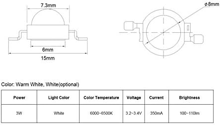 GLOGLOW 100 adet 3 W yüksek güç LED boncuk ışık yayan diyot cips SMD ışık verici (beyaz)