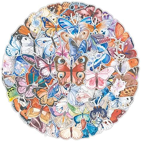 Suluboya Kelebek Çıkartmaları 50 Yaprak Doğal Böcek Kelebek Su Geçirmez Vinil Çıkartmaları Günlüğü Dizüstü Karalama Defteri Albümü