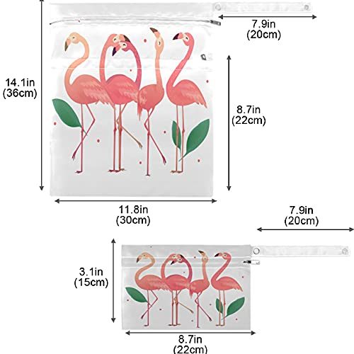 visesunny Flamingo fermuarlı Cepli 2 adet ıslak çanta Yıkanabilir Kullanımlık Seyahat için geniş Bebek Bezi Çantası, Plaj, Kreş,Bebek