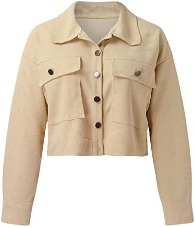Kış Giysileri Kadınlar için Rahat Kırpılmış Ceketler Düğme Aşağı Uzun Kollu Gömlek Ceket Cepler ile