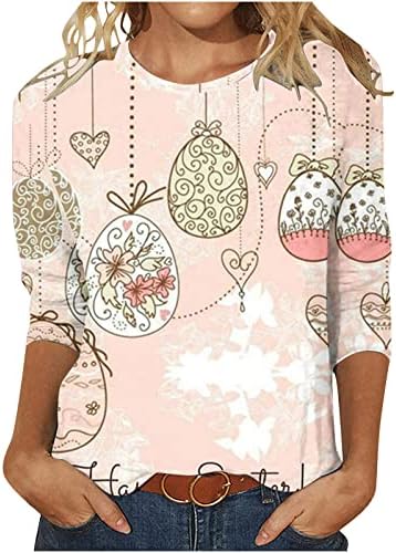 Paskalya Tee Gömlek Kadınlar için Bayan Casual 3/4 Kollu Paskalya Baskılı Ekip Boyun T Gömlek Üst Tavşan Baskı Gömlek