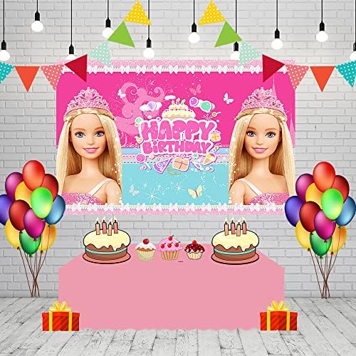 Pembe Arka Planında Barbie Doğum Günü Partisi Süslemeleri Malzemeleri Barbie Bebek Duş Fotoğraf Arka Plan Kız Doğum Günü Partisi Kek