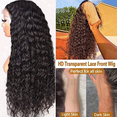 siyah kadınlar için 13x4 derin dalga dantel ön peruk insan saçı kıvırcık peruk ıslak ve dalgalı HD dantel ön peruk insan saçı bebek