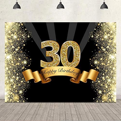 erkekler için 30th Doğum Günü Backdrop Siyah ve Altın Kadınlar için 30 Doğum Günü Arka Plan 7x5ft Glitter Parti için 30th Doğum Günü