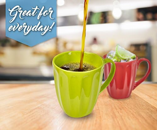 Klikel Kahve Kupaları 6'lı Set-Yivli Seramik Kupa-Sıcak Çay ve Kahve Fincanı-Düz Parlak Renkler-Bulaşık Makinesi ve Mikrodalga Güvenli