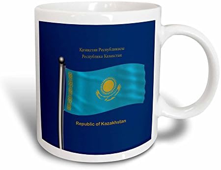 3dRose mug_63170_3 İngilizce, rusça ve Kazakça Kazakistan Cumhuriyeti ile mavi zemin üzerine Kazakistan bayrağı Sihirli Dönüştürücü