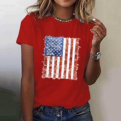 4th Temmuz Tişörtleri Gömlek Kadınlar için Yaz Kısa Kollu O Boyun Tunikler Tops Amerikan Bayrağı Yıldız Çizgili Bluz Üst