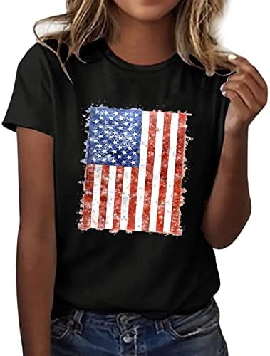 4th Temmuz Tişörtleri Gömlek Kadınlar için Yaz Kısa Kollu O Boyun Tunikler Tops Amerikan Bayrağı Yıldız Çizgili Bluz Üst