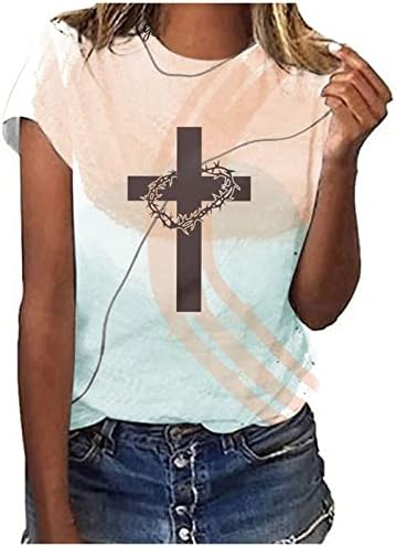 Kadın Üstleri Kısa Kollu yaz T Gömlek Retro Çapraz Baskılı Tunikler Yuvarlak Boyun Gevşek Rahat Şık Bluzlar