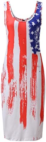 4th Temmuz Kadınlar için Seksi Elbise Bodycon Yaz Mini Elbise Amerikan Bayrağı Scoop Boyun Cami Kolsuz Kokteyl Parti Elbise