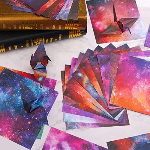 KINBOM 50 Pcs 5.9x5.9 İnç Uzay Origami Kağıt, Güzel Çift Taraflı Yıldızlı Gece koleksiyon defteri kağıdı ile 12 Zodyak Işaretleri ve