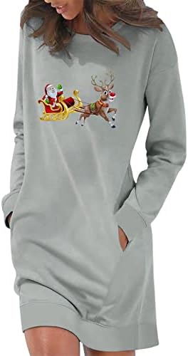 Ruzıyoog Kadın Elbise Gömlek Noel Uzun Kollu Tunik Elbiseler Santa Baskılı Kazak Gevşek sağlıklı tişört Bluz Cepler ile