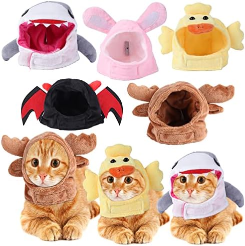 5 Parça Komik Kedi Şapka Kostümleri Kediler için Küçük Köpekler, Yavru parti şapkaları ile Tavşan Kulaklar Ördek Geyik Balina Cadılar