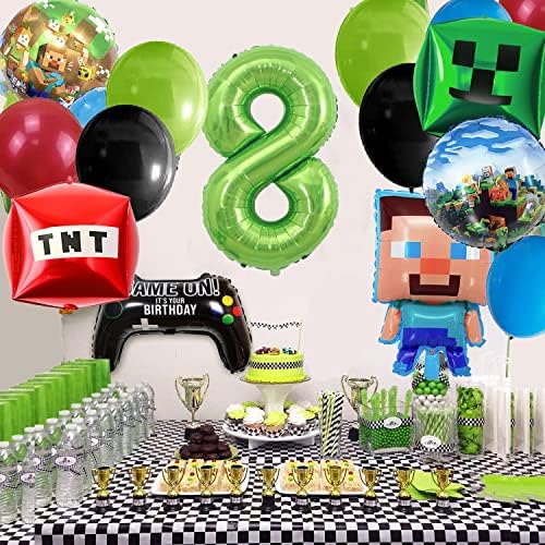 31 ADET video oyunu Parti Balonlar Oyunu Doğum Günü Süslemeleri Piksel Tema Parti Malzemeleri Çocuklar için 8th Doğum Günü Partisi