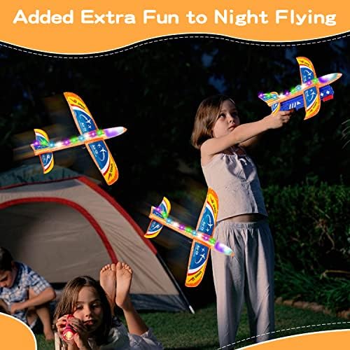 Unyfu 3 Paket Uçak Launcher Oyuncaklar, açık Uçan Oyuncaklar 2 Uçuş Modları LED Köpük Planör Mancınık Uçak Oyuncak Erkek Kız Çocuklar
