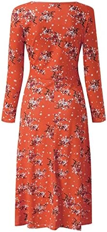 WOCACHİ Bayan Çiçek Maxi Elbiseler, Bayanlar Moda Yaz Orta Buzağı Uzun Kollu Pilili Tatil Parti uzun elbise Sundress