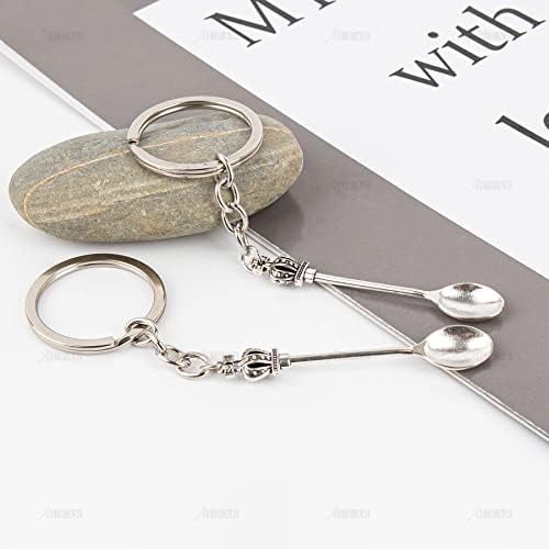 AUEAR, 2 Paket Küçük Kaşık Anahtarlık Gümüş Mini Taç Çay Kaşığı Kral Kraliçe Kolye Kolye Anahtarlık