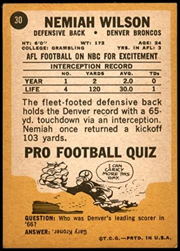 1967 Topps 30 Nemiah Wilson Denver Broncos (Futbol Kartı) ESKİ + Broncos Grambling