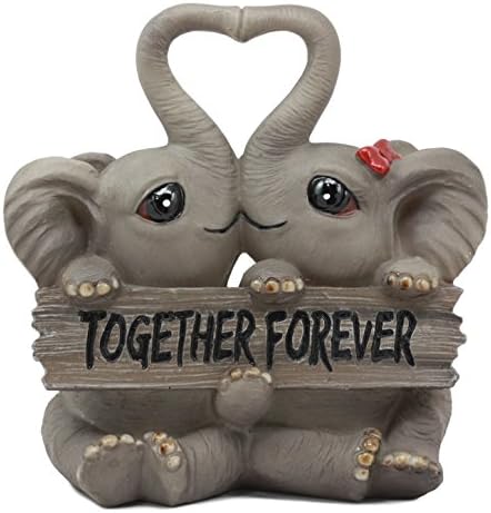Ebros Birlikte Sonsuza Öpüşme Fil Çift Heykeli 6.25 Uzun Pachy Severler ile Kalp Şekilli Sandıklar Heykelcik Aşk Filler Tılsım Şans