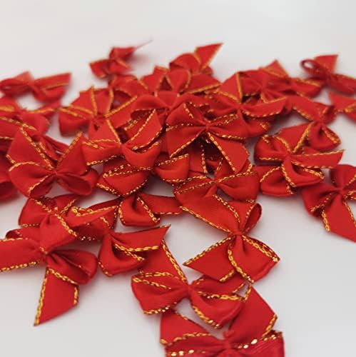 Micomon 50 adet 1 İnç Mini Şerit Yaylar El Sanatları için Altın Kenar Küçük Kırmızı Yaylar Noel Dekorasyon Mumyalama Scrapbooking(GE.Kırmızı)