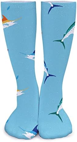 WEEDKEYCAT Renkli Marlin Balık Kalın Çorap Yenilik Komik Baskı Grafik Rahat Sıcak Orta Tüp Çorap Kış için