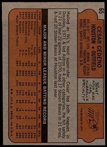 1972 Topps 65 Cesar Cedeno Houston Astros (Beyzbol Kartı) ESKİ/MT Astros