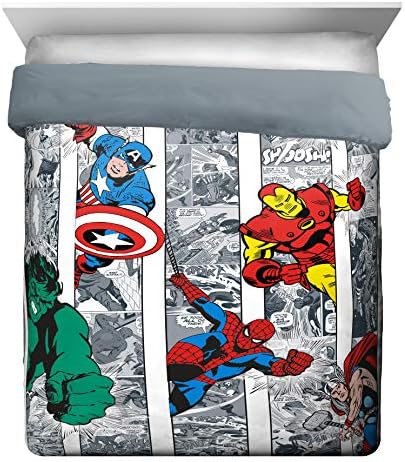 Jay Franco Marvel Avengers komik serin 7 parça çift kişilik yatak seti-Yorgan ve çarşaf seti İçerir-Yatak özellikleri Kaptan amerika,