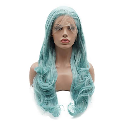 Lushy Saç Sentetik Dantel ön peruk Dalgalı Uzun 26 inç Gri Mavi Mix Yarım El Bağladılar Ağır Yoğunluk Gerçekçi Peruk