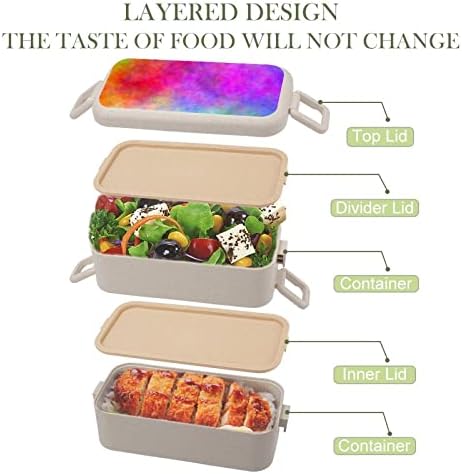 Soyut Gökkuşağı Suluboya Çift Istiflenebilir Bento yemek kabı Kullanımlık yemek kutusu Gereçler Seti Yemek Çalışma Piknik Okul