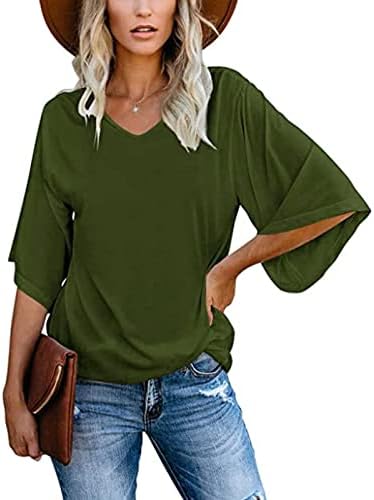 Yubnlvae T-Shirt Yaz Kare Boyun Uzun Kollu Gevşek Fit Retro Kravat boya Moda Rahat T Shirt Kadınlar için Hafif